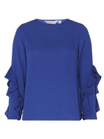 Dorothy Perkins Petite Cobalt Ruffle Sleeve Blouse