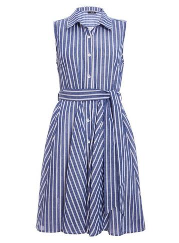 *quiz Blue Striped Dip Hem Shirt Dress