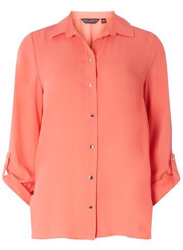 Dorothy Perkins Coral Tab Roll Sleeve Shirt