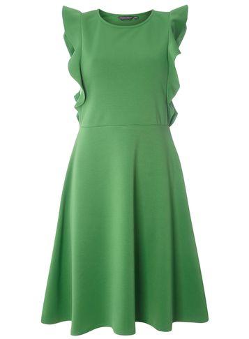 Dorothy Perkins *tall Green Ruffle Fit And Flare Dress