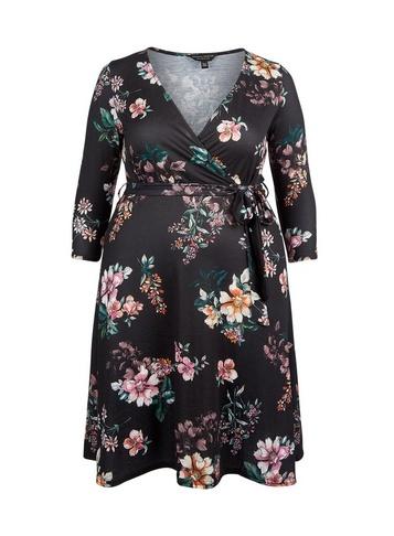 Dorothy Perkins *dp Curve Black Floral Print Wrap Jersey Dress