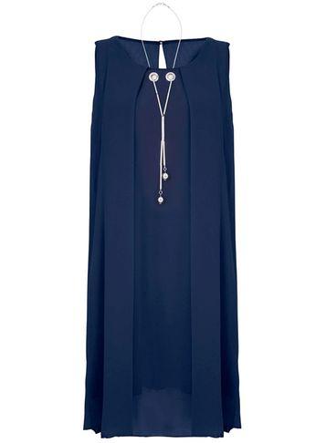 Dorothy Perkins *quiz Navy Chiffon Shift Dress With Necklace
