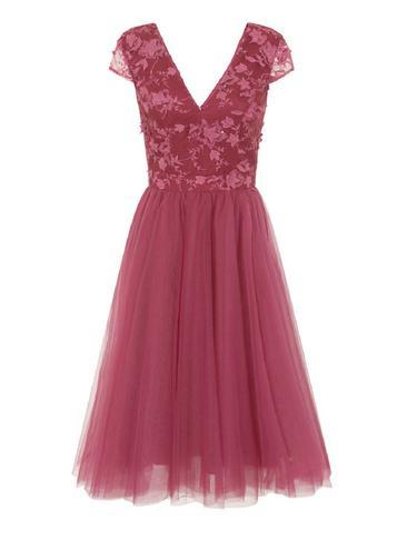 Dorothy Perkins *chi Chi London Red Floral Bodice Midi Skater Dress