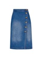 Dorothy Perkins Blue Denim Horn Button Midi Skirt