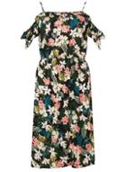 Dorothy Perkins Black Tropical Print Midi Fit And Flare Dress