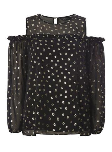 Dorothy Perkins Black Foil Spot Cold Shoulder Blouse