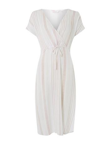 Dorothy Perkins *dp Beach Pink/white Striped Wrap Midi Dress