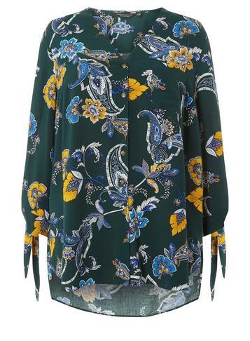 Dorothy Perkins *dp Curve Green Paisley Print Button Tie Shirt