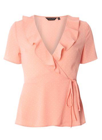Dorothy Perkins Peach Spot Ruffle Wrap Top