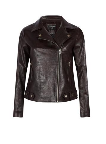 Dorothy Perkins Chocolate Crocodile Effect Biker Jacket