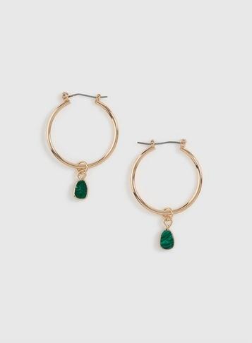 Dorothy Perkins Gold Malachite Hoop Earrings