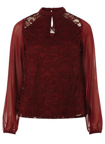 Dorothy Perkins Wine Lace Chiffon Long Sleeve Top