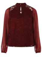 Dorothy Perkins Wine Lace Chiffon Long Sleeve Top