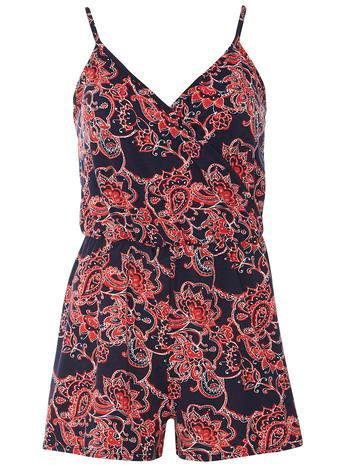 Dorothy Perkins Navy Folk Wrap Playsuit