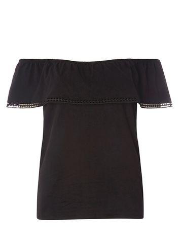 Dorothy Perkins Black Lace Trim Ruffle Bardot Top