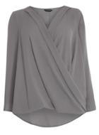 Dorothy Perkins *dp Curve Grey Longsleeve Wrap Blouse