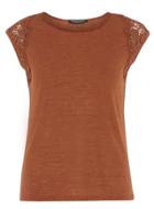 Dorothy Perkins Navy And Ecru Lace Shoulder Top