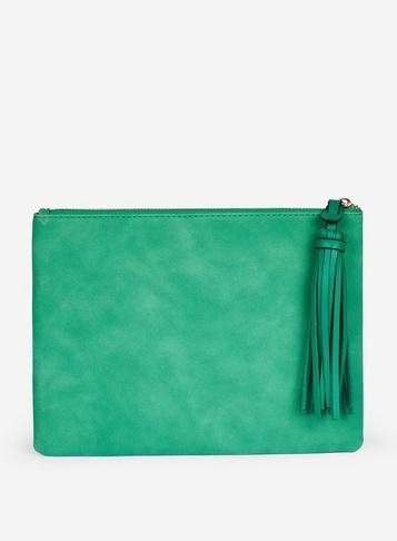 Dorothy Perkins Green Tassel Clutch Bag