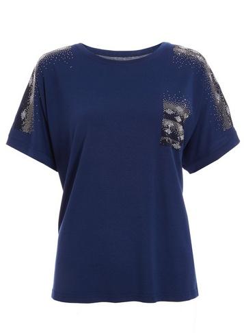 *quiz Navy Diamante Pocket T-shirt