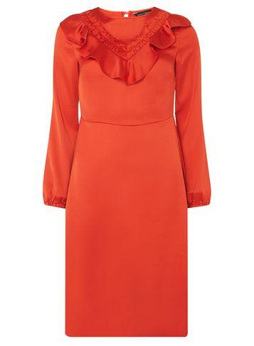 Dorothy Perkins Rust Ruffle Front Midi Skater Dress