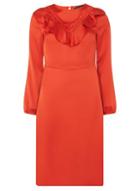 Dorothy Perkins Rust Ruffle Front Midi Skater Dress