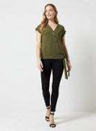 Dorothy Perkins Khaki Button Wrap Top