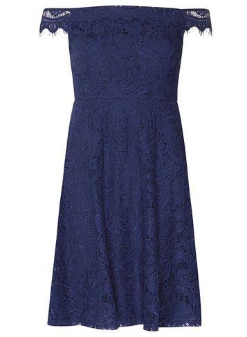 Dorothy Perkins Petite Navy Lace Bardot Prom Dress