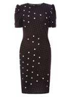 Dorothy Perkins Black And White Spot Print Tuck Sleeve Bodycon Dress