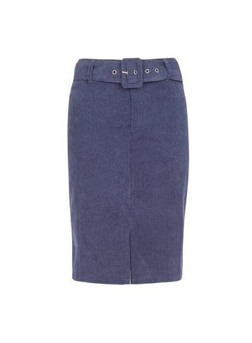 *vila Navy Corduroy Belted Skirt