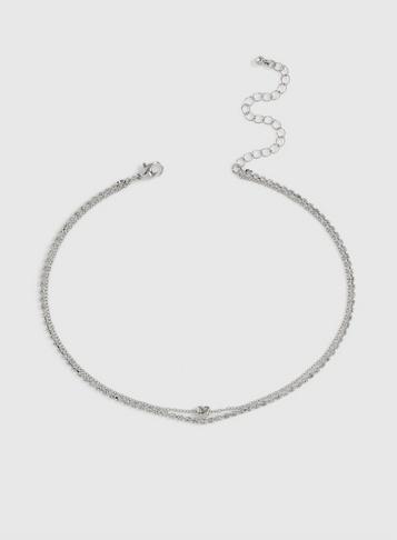 Dorothy Perkins Silver Double Row Heart Choker