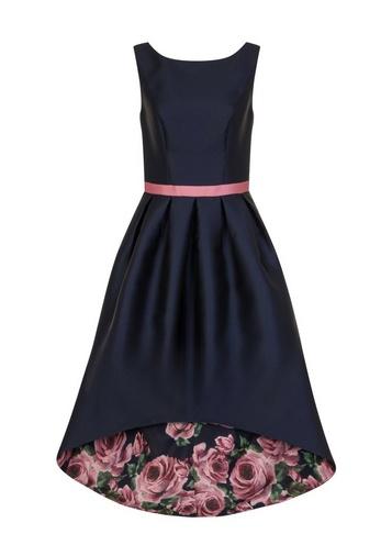 Dorothy Perkins *chi Chi London Navy Floral Print Dip Hem Fit And Flare Dress