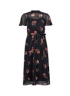 Dorothy Perkins Petite Black Floral Print Belted Fit And Flare Dress