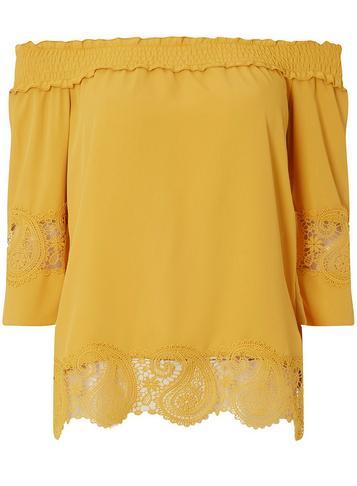 Dorothy Perkins Ochre Lace Insert Bardot Top