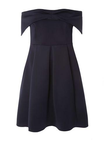 Dorothy Perkins Dp Curve Navy Scuba Bardot Fit And Flare Dress