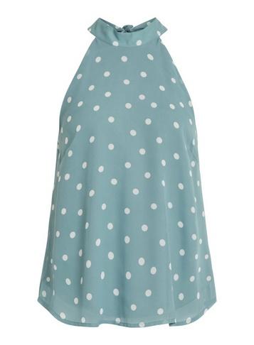 *vila Teal Spot Print Halter Neck Blouse