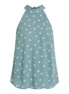 *vila Teal Spot Print Halter Neck Blouse