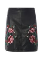 Dorothy Perkins Black Pu Floral Embroidered Skirt