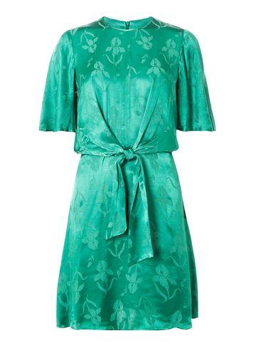 Dorothy Perkins Green Floral Jacquard Front Knot Dress