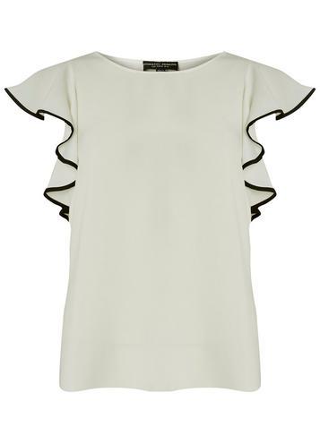 Dorothy Perkins *ivory Piped Ruffle Top