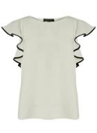 Dorothy Perkins *ivory Piped Ruffle Top