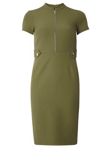 Dorothy Perkins Petite Khaki Zip Pencil Dress