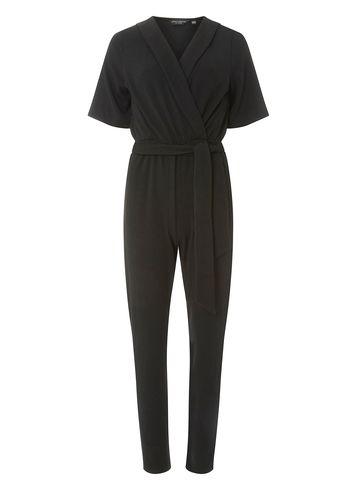 Dorothy Perkins Black Tuxedo Wrap Short Sleeve Jumpsuit