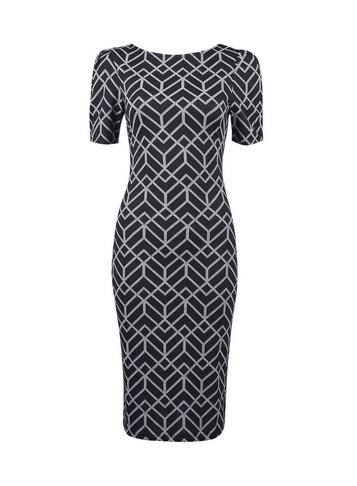 Dorothy Perkins Black Jacquard Print Ruched Sleeve Bodycon Dress