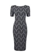 Dorothy Perkins Black Jacquard Print Ruched Sleeve Bodycon Dress