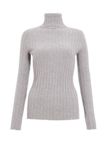 *quiz Grey Ribbed Polo Neck Knitted Top