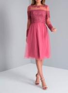 Dorothy Perkins * Chi Chi London Pink Crochet Bodice Midi Skater Dress