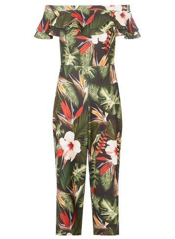 Dorothy Perkins Khaki Floral Ruffle Culotte Jumpsuit