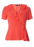 Dorothy Perkins Red Spot Ruffle Tie Wrap Top