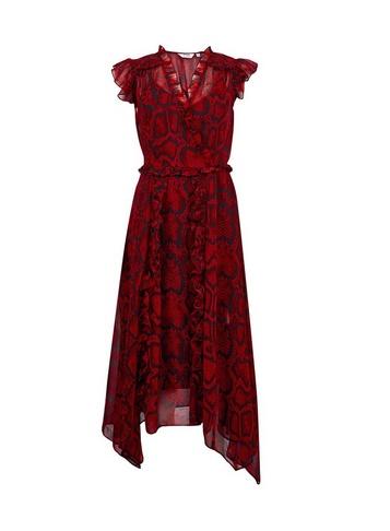 Dorothy Perkins Petite Red Snake Print Chiffon Skater Midi Dress