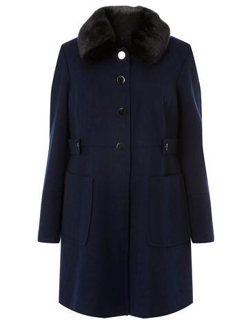 Dorothy Perkins *dp Curve Navy Faux Fur Dolly Coat